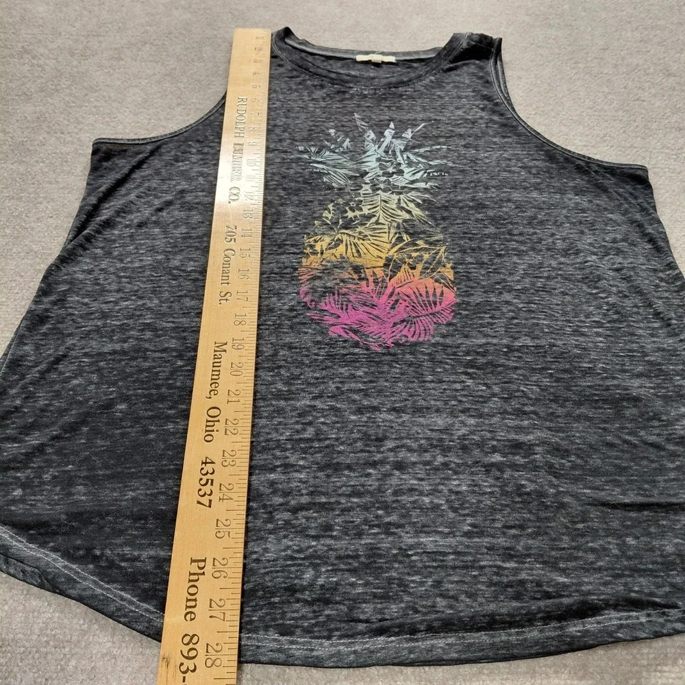 Maurices Women's Plus Size 1 Heathered Black Hawaiian Pineapple Tank Top Beach - Picture 5 of 11